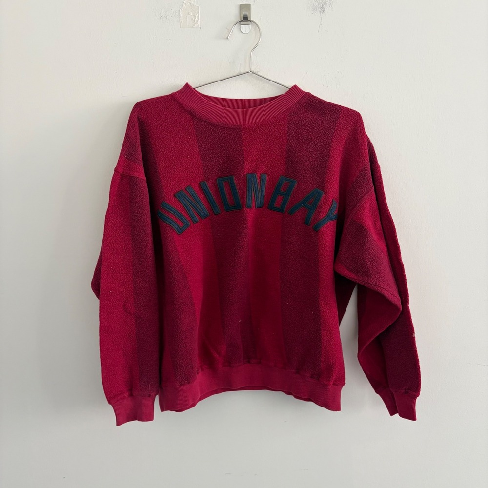 Vintage Unionbay Red Striped Fleece Sweatshirt Mens Small Embroidered Logo